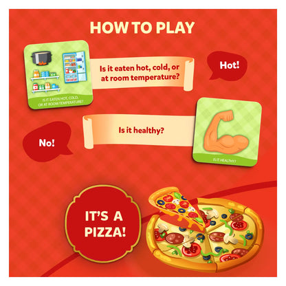 Pizza game instructions from Guess in 10 Junior Food We Eat! trivia card game