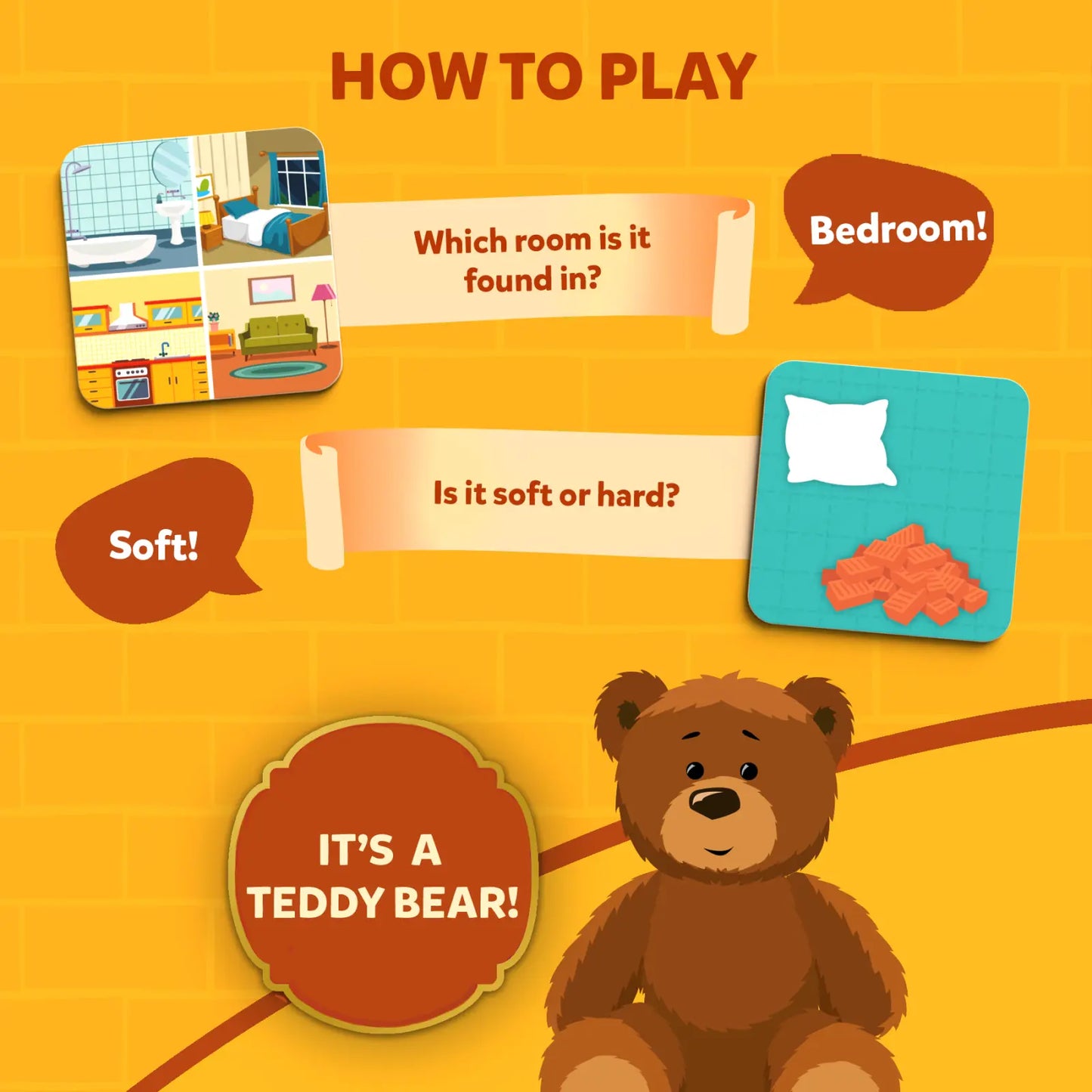 Cartoon teddy bear illustration from Guess in 10 Junior Inside My House Trivia Card Game