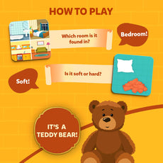 Cartoon teddy bear illustration from Guess in 10 Junior Inside My House Trivia Card Game