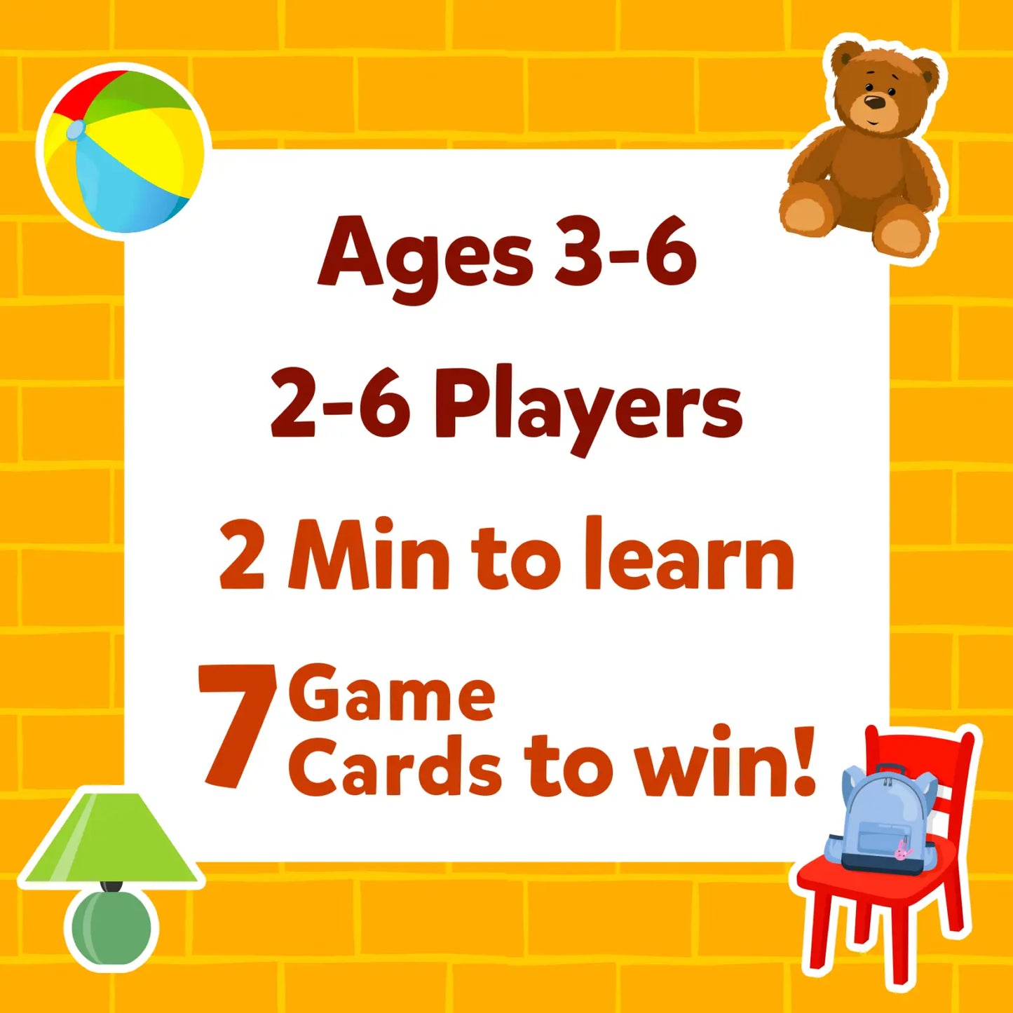 Game information for ages 3-6 on Guess in 10 Junior Inside My House trivia card game
