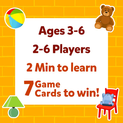 Game information for ages 3-6 on Guess in 10 Junior Inside My House trivia card game