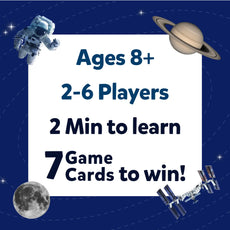 Space-themed game advertisement for Guess in 10 All About Space trivia card game