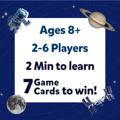 Space-themed game advertisement for Guess in 10 All About Space trivia card game