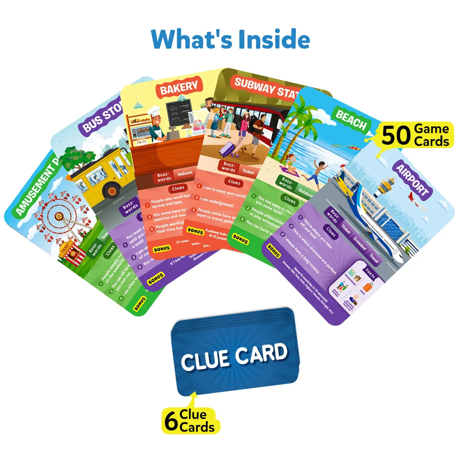Educational game cards from Guess in 10 All Around The Town trivia card game