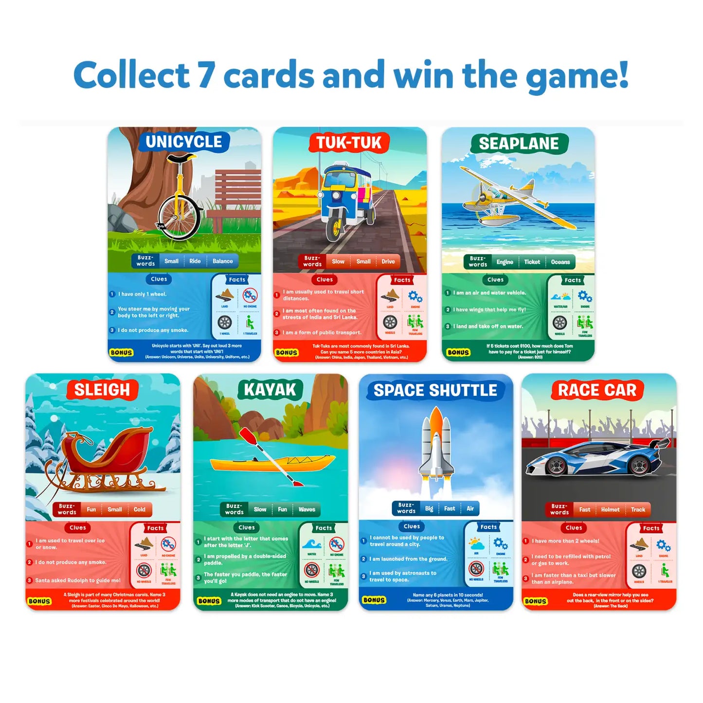 Transportation-themed card game from Guess in 10 Things That Go! trivia game for ages 6+