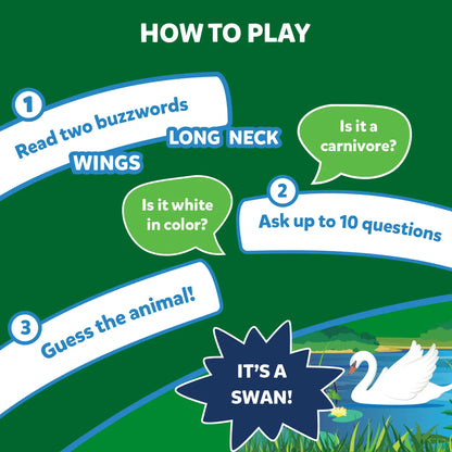 Game instructions for guessing animals in Guess in 10 Animal Planet Mega Pack trivia game