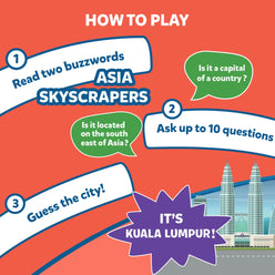 Game instructions for guessing a city in Guess in 10 Cities Around The World trivia card game