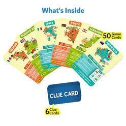 Educational geography card game titled Guess in 10 Countries Of The World for ages 8+