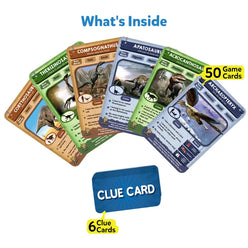 Dinosaur-themed card game Guess in 10 Deadly Dinosaurs Trivia for ages 8 and up