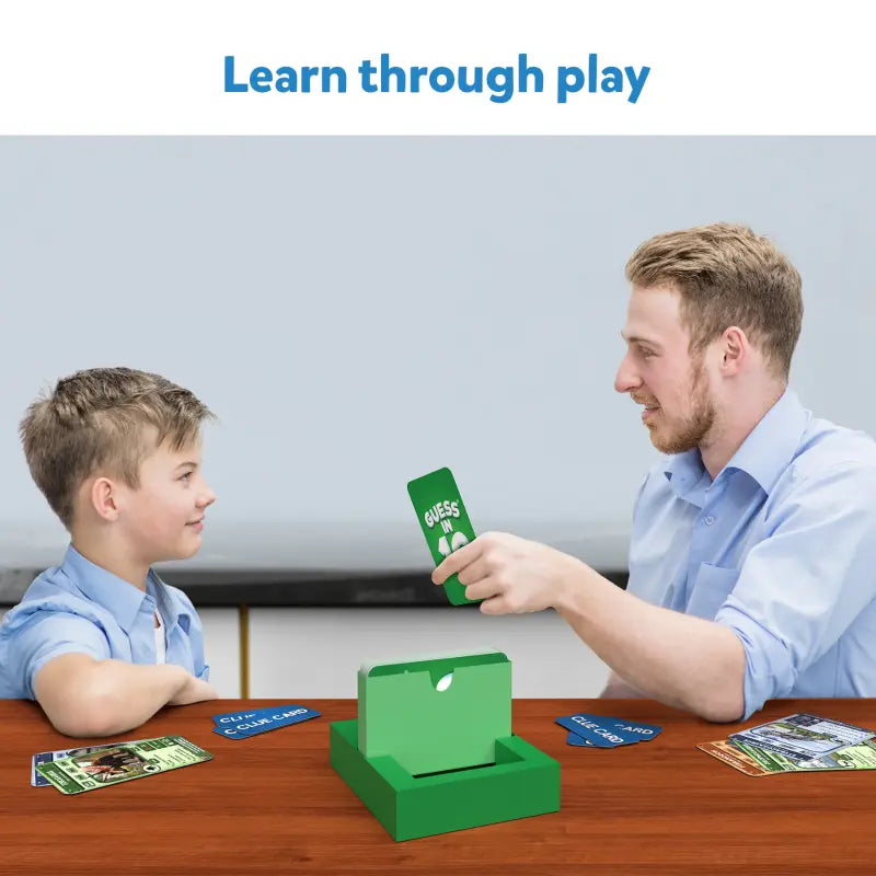 Green card game with card holder for Guess in 10 Deadly Dinosaurs trivia game