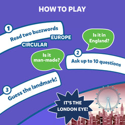 Game instructions for guessing a Landmark in Guess in 10 Legendary Landmarks trivia card game