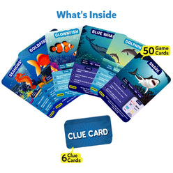 Educational ocean animal card game for kids ages 8 and up in Guess in 10 Underwater Animals