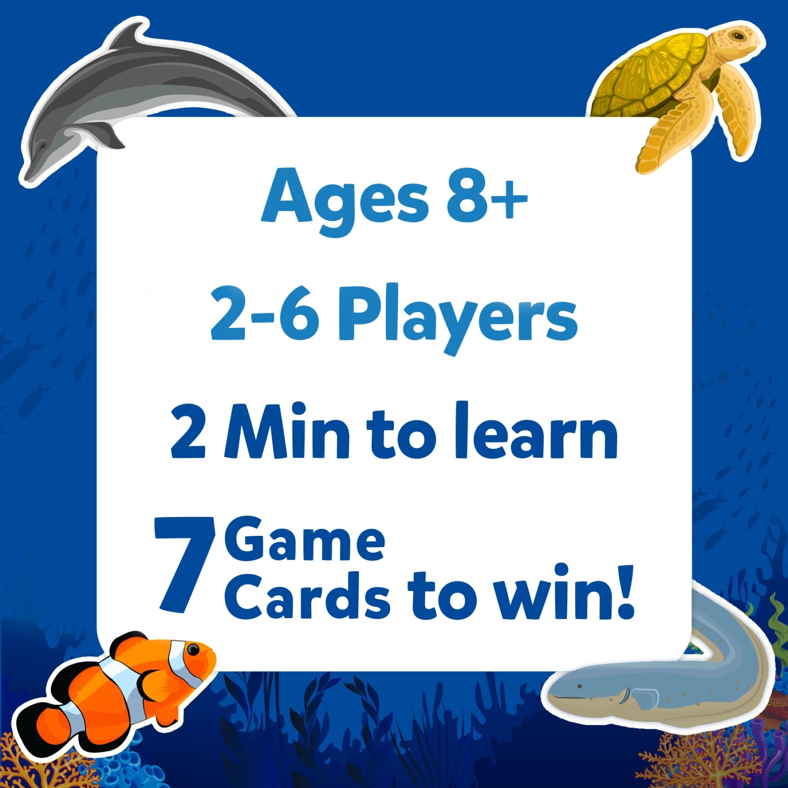 Game box displaying age and player info for Guess in 10 Underwater Animals trivia game