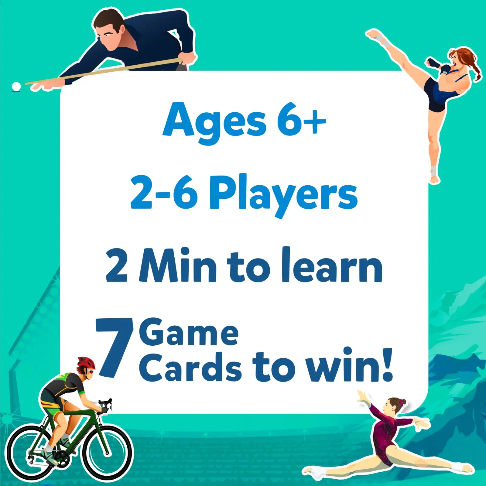 Sports-themed game advertisement for Guess in 10 World Of Sports Trivia Card Game