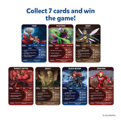 Marvel character cards from Guess in 10 Marvel trivia card game for ages 8 and up