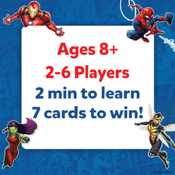 Marvel card game advertisement for Guess in 10: Marvel Trivia card game ages 8+