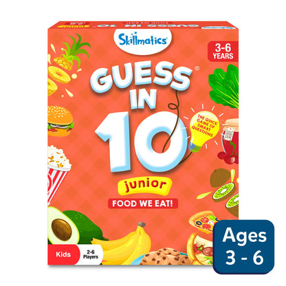 Guess in 10 Junior Food Game trivia card game for kids ages 3 to 6