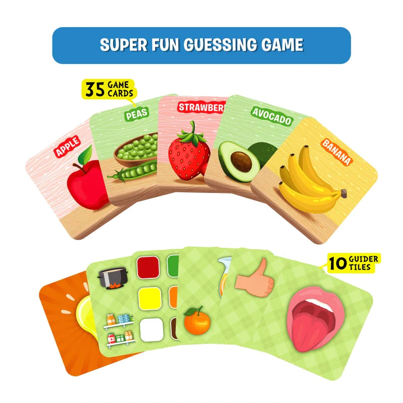 Colorful guessing game cards from Food We Eat! product for fun learning activities