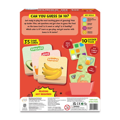 Guess in 10 Junior Food We Eat trivia card game box for ages 3 to 6