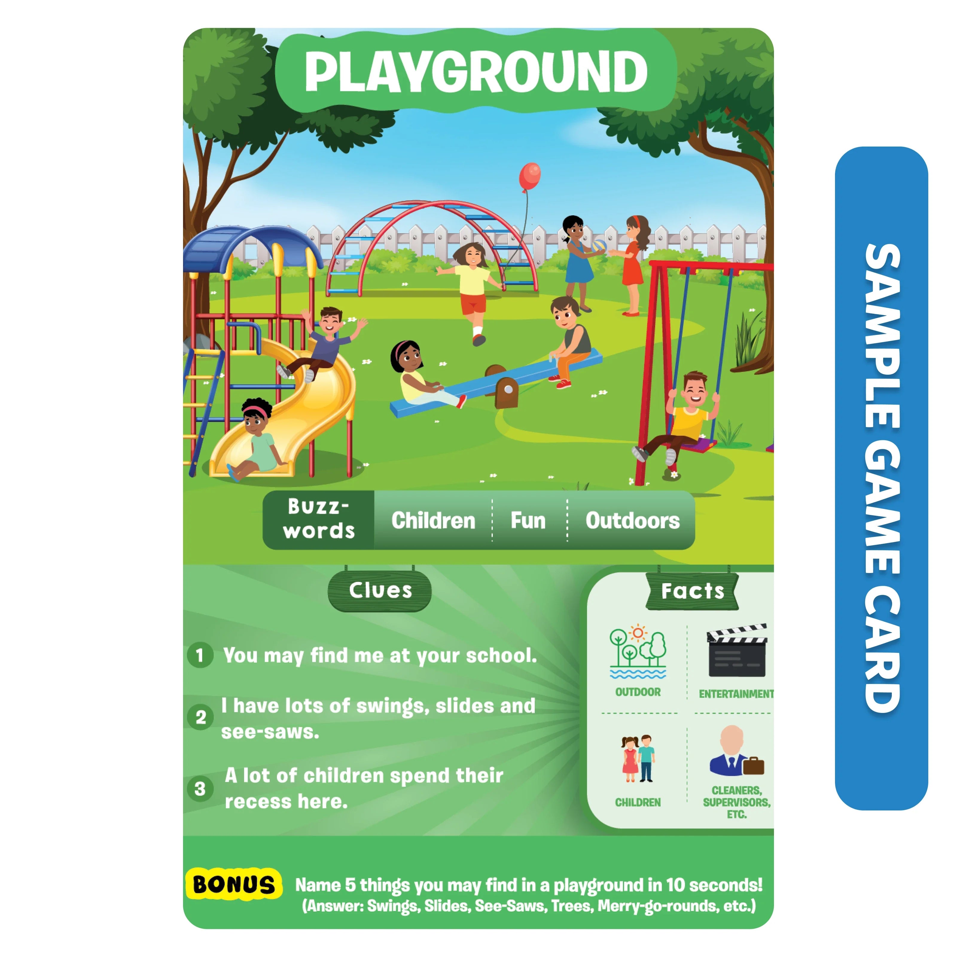 Playground game card from All Around The Town product bundle playing outdoor activities