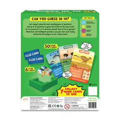 Guess in 10 Animal Planet trivia card game box for ages 6+ featuring animal images and questions