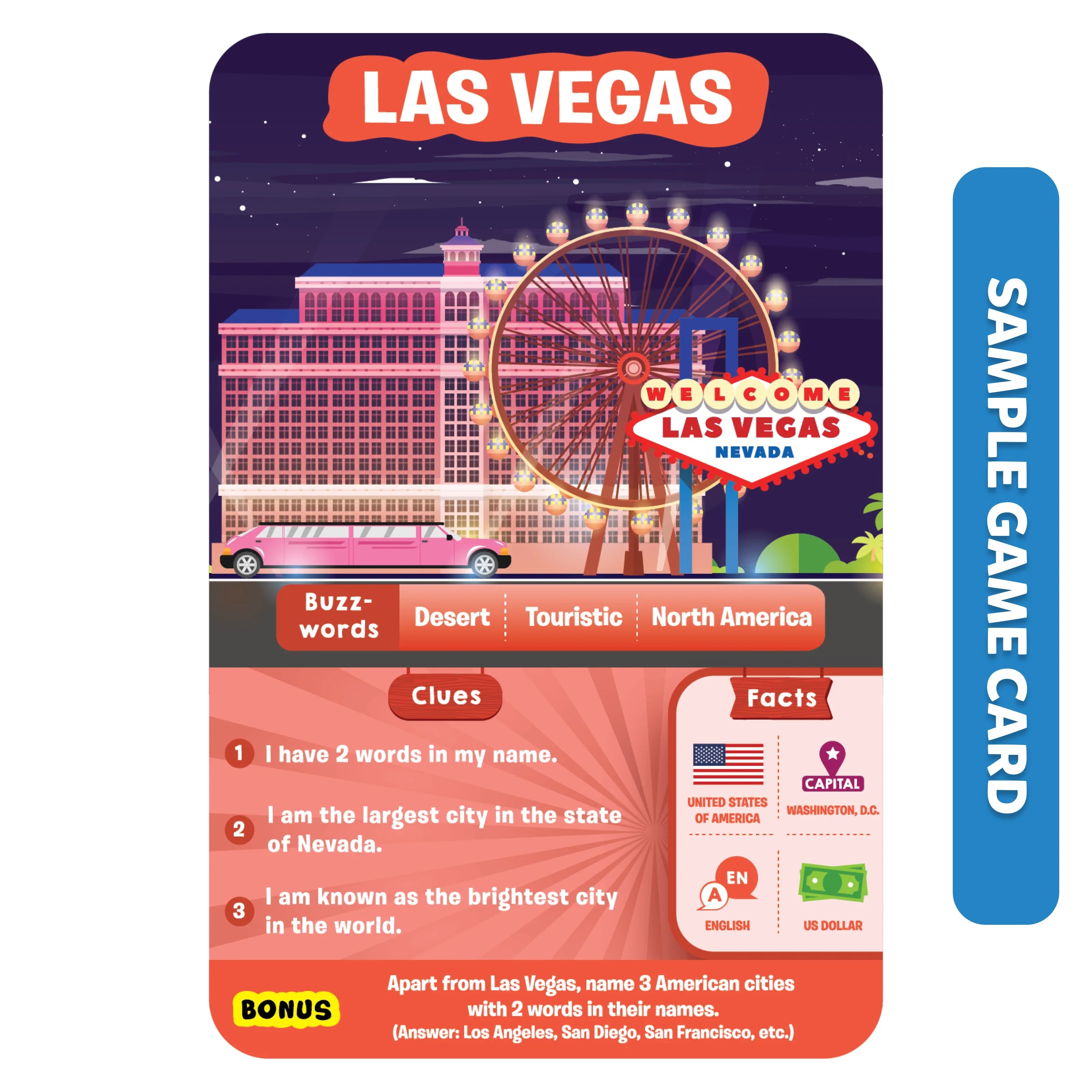 Las Vegas game card from the Cities Around The World collection featuring iconic city imagery
