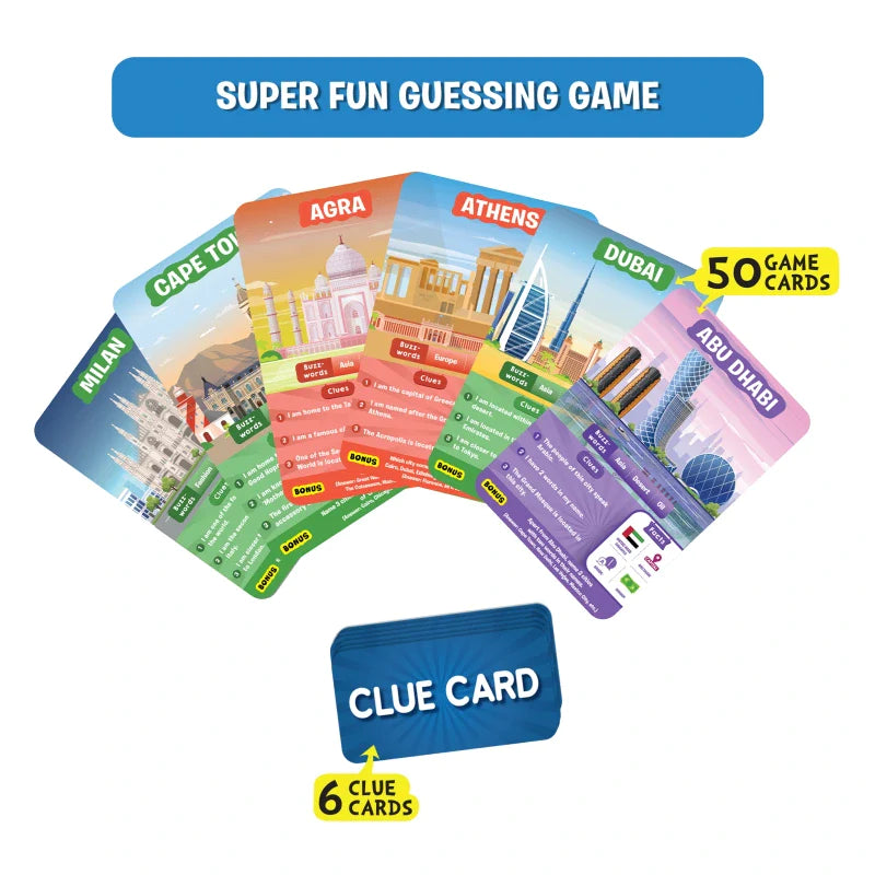 City-themed guessing game cards from Cities Around The World product, educational fun