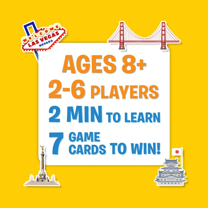 Game information card for Cities Around The World board game showing details and artwork
