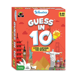 Guess in 10 Cities Around the World board game, a fun trivia card game for ages 8+