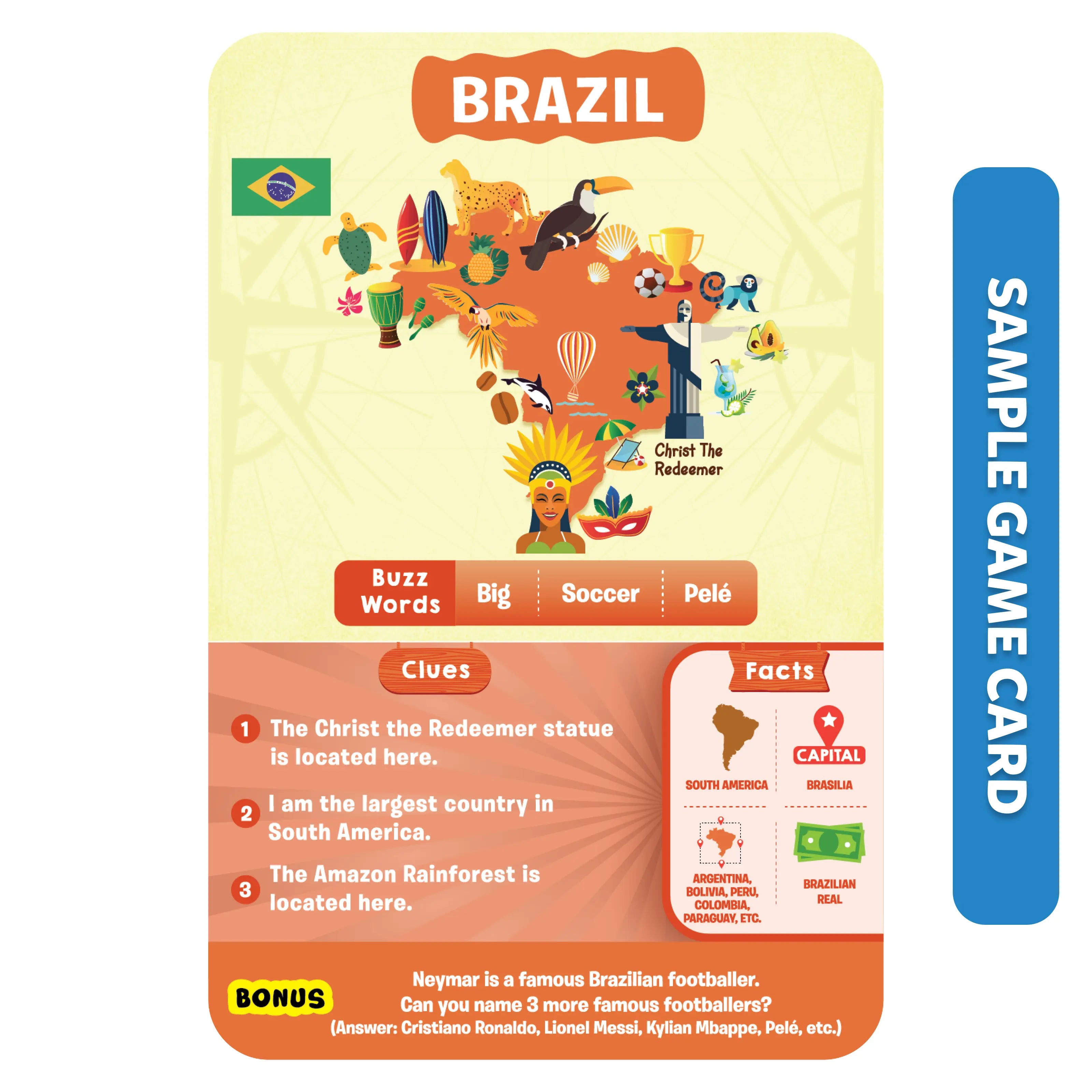 Brazil-themed game card from Countries Of The World educational game