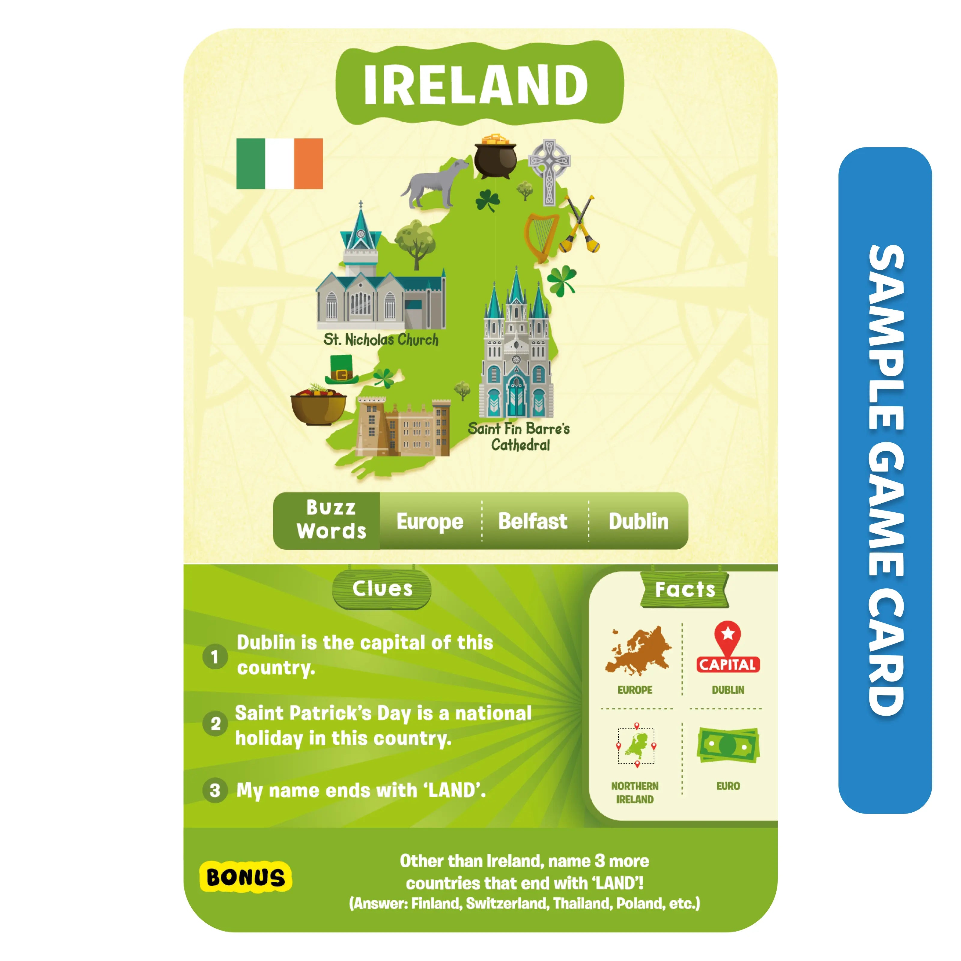 Ireland trivia card from Countries Of The World product showcasing Irish facts