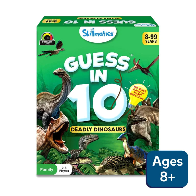 Guess in 10 Deadly Dinosaurs board game, educational dinosaur trivia for all ages