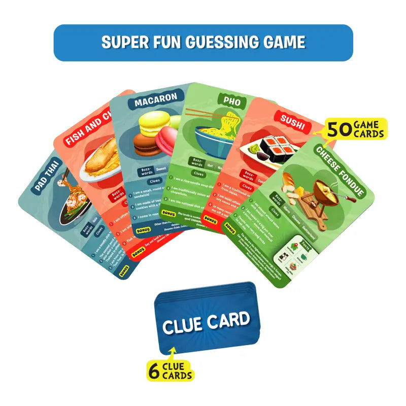 Food guessing game cards from Foods Around The World product featuring international dishes