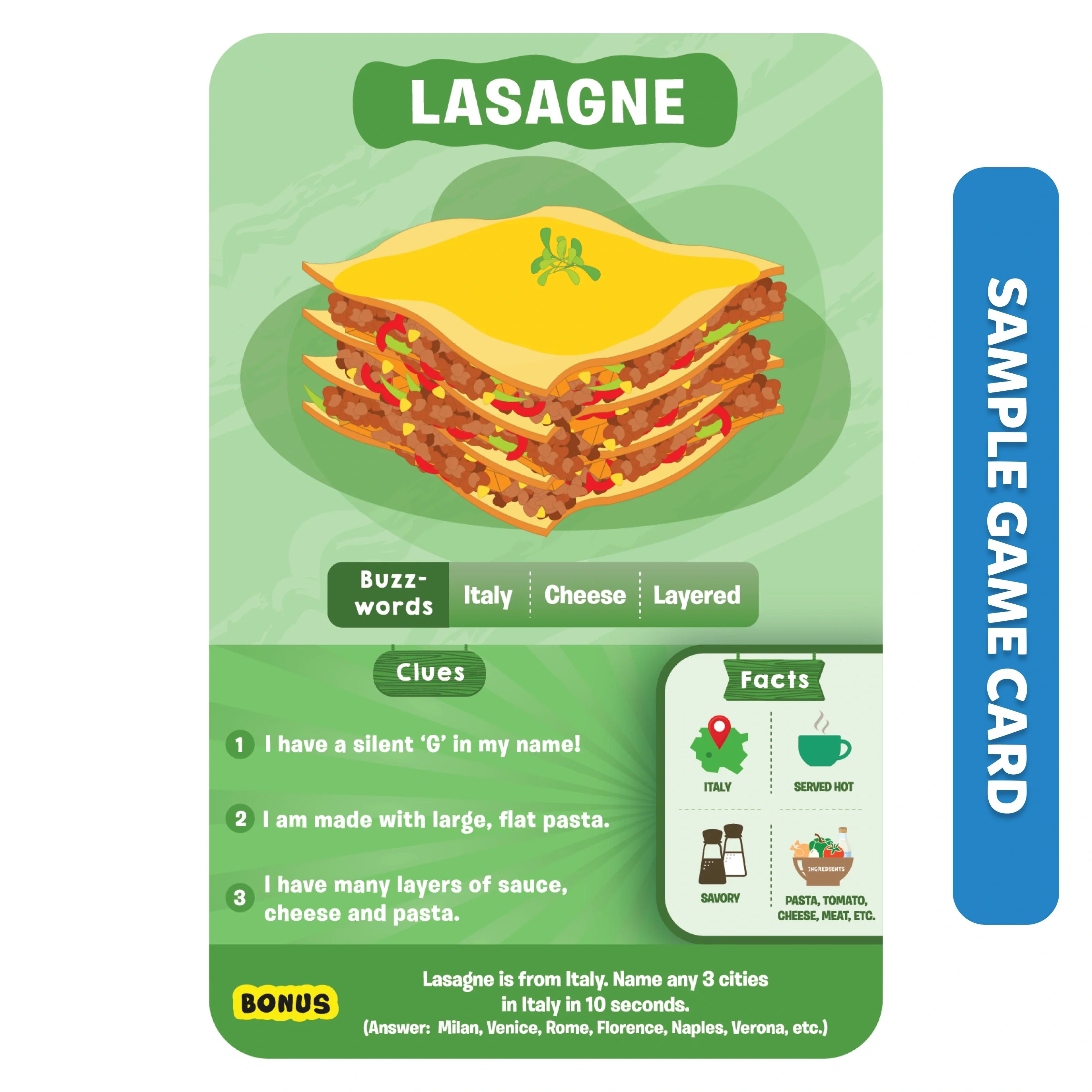 Lasagne game card from Foods Around The World collection