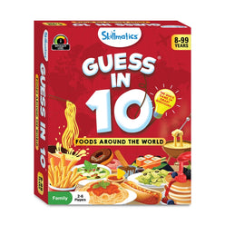 Guess in 10 foods around the world game displayed on a trivia card for ages 8+