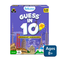 Guess in 10 Legendary Landmarks board game showing iconic landmarks on cards for ages 8+