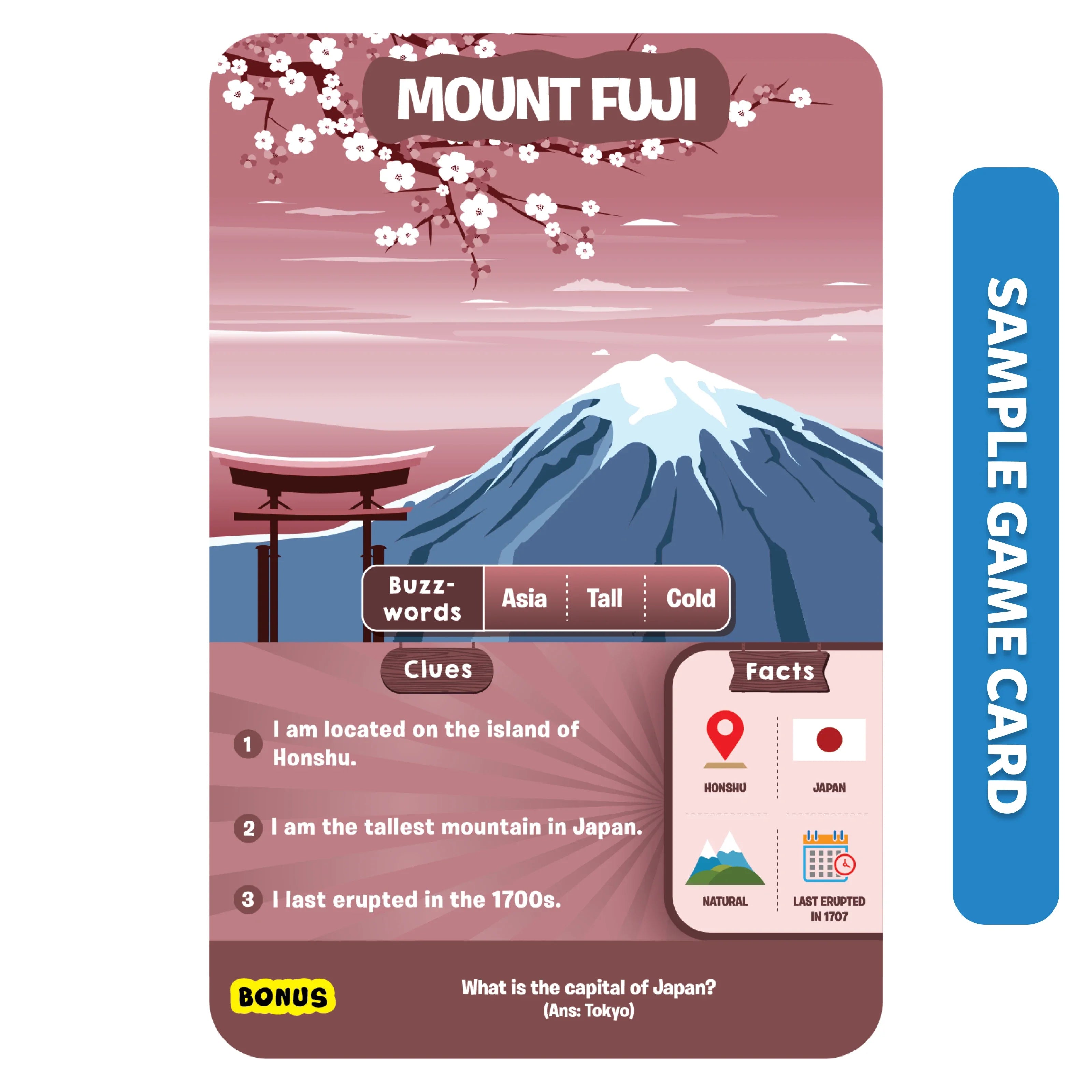 Mount Fuji trivia card from Legendary Landmarks product showing iconic Japanese mountain