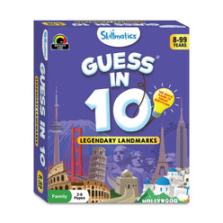 Guess in 10 Legendary Landmarks board game showing iconic world landmarks for ages 8+