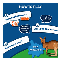 Game instructions for guessing an animal on the Guess in 10 Splash waterproof trivia card game