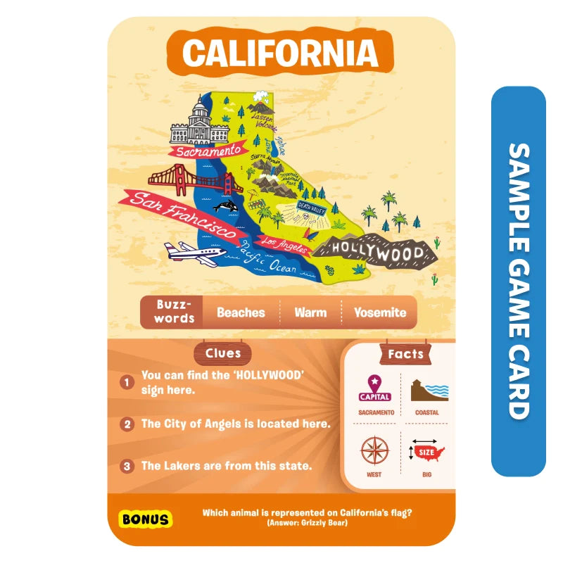 California trivia game card from the States Of America educational product
