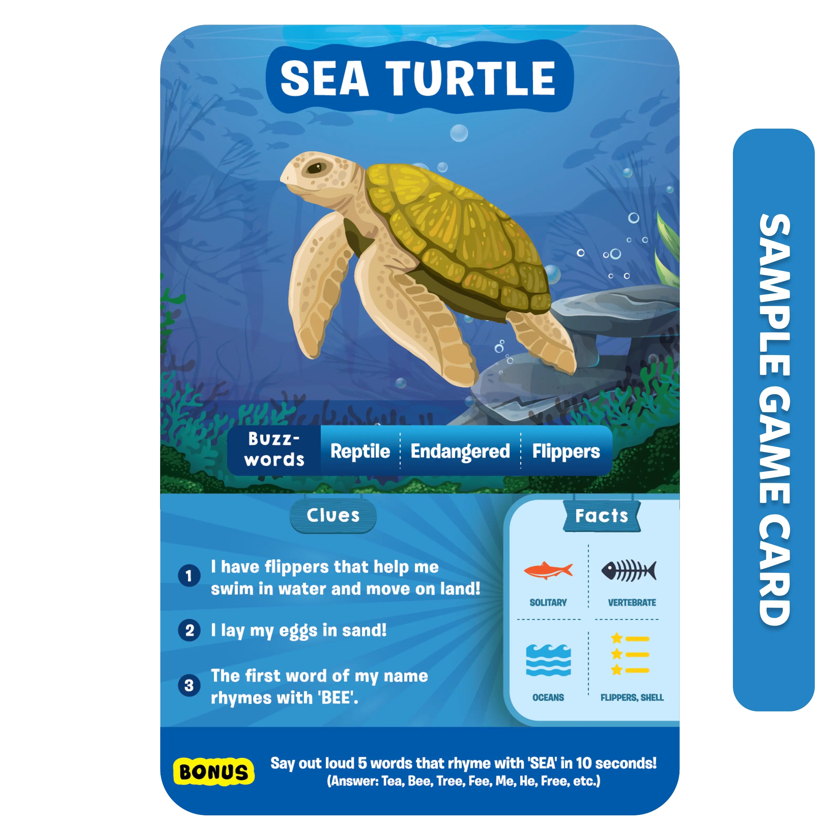 Sea turtle game card from the Underwater Animals product collection