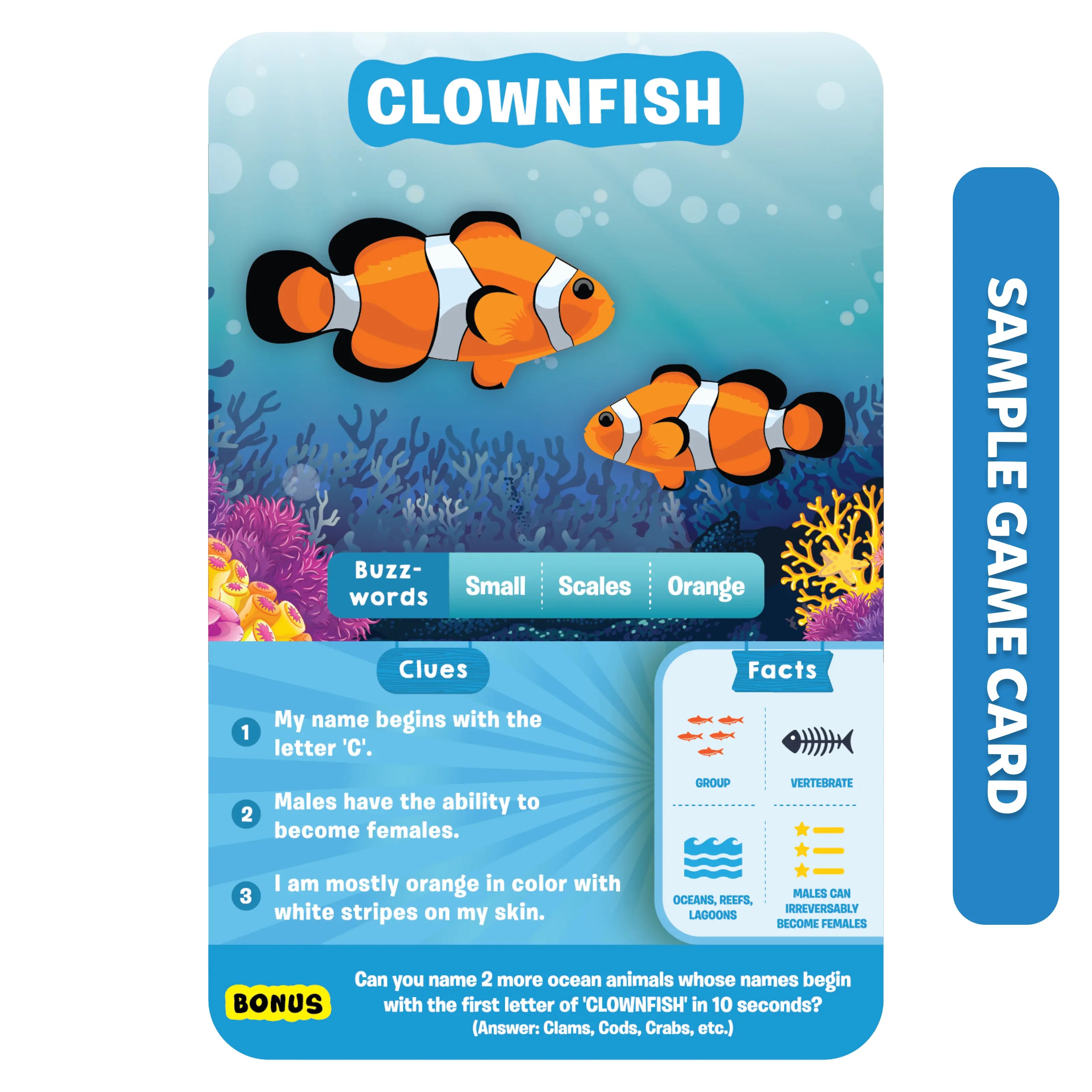 Clownfish game card from Underwater Animals educational game set