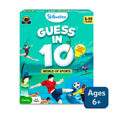 Guess in 10 World of Sports trivia card game for ages 6 plus featuring sports questions
