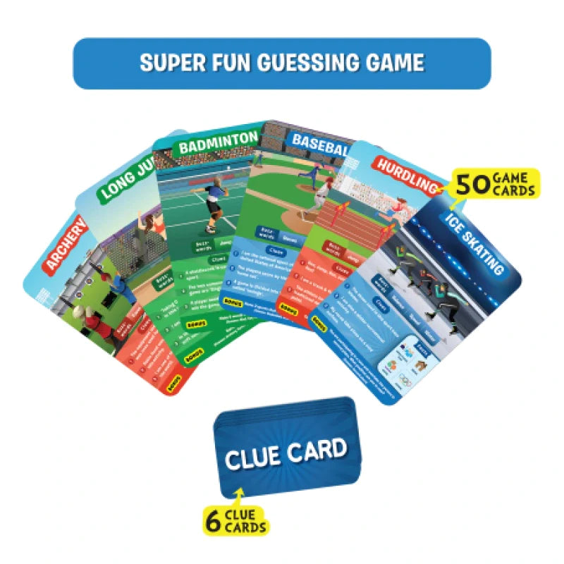 Sports-themed guessing game cards from World Of Sports product for fun and education