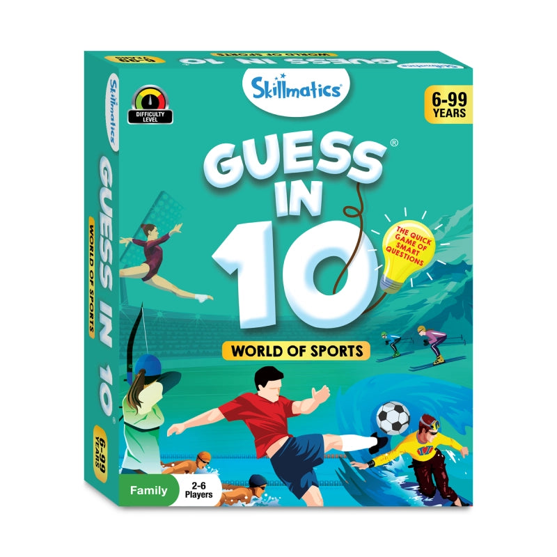 Guess in 10 World of Sports trivia card game for ages 6 and up Displayed image