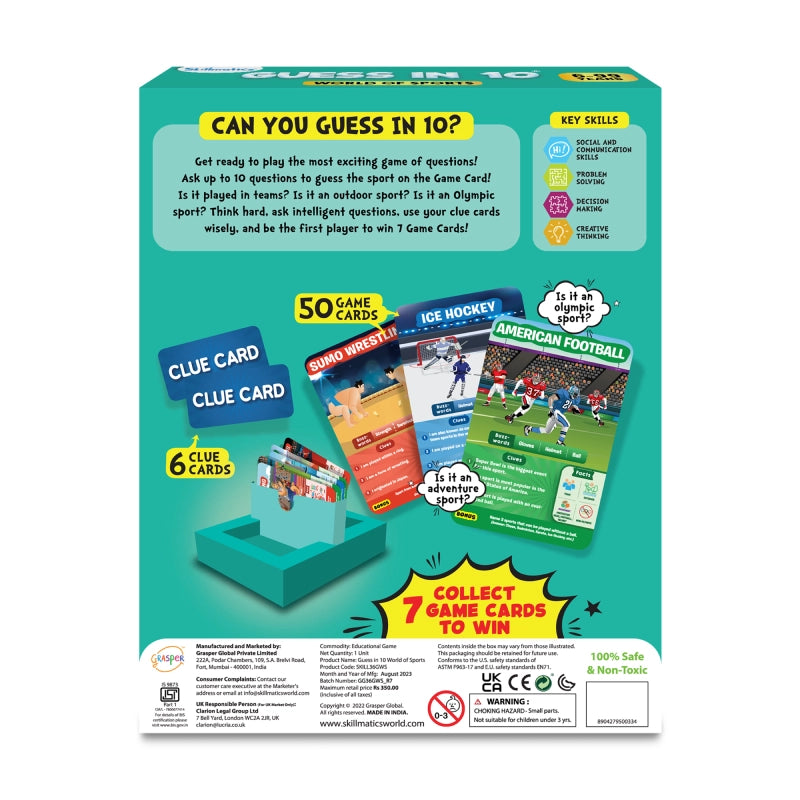 Guess in 10 sports card game for ages 6+ featuring world of sports trivia