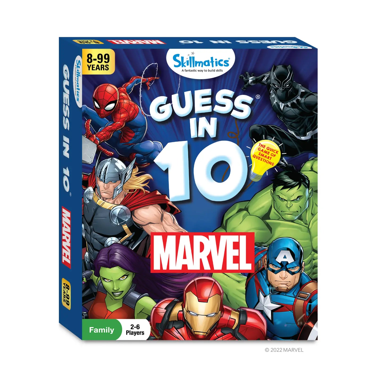 Marvel Guess in 10 game box for Marvel trivia fans, ages 8 and up