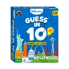 Guess in 10 American Cities game box for trivia card game suitable for ages 8 and up