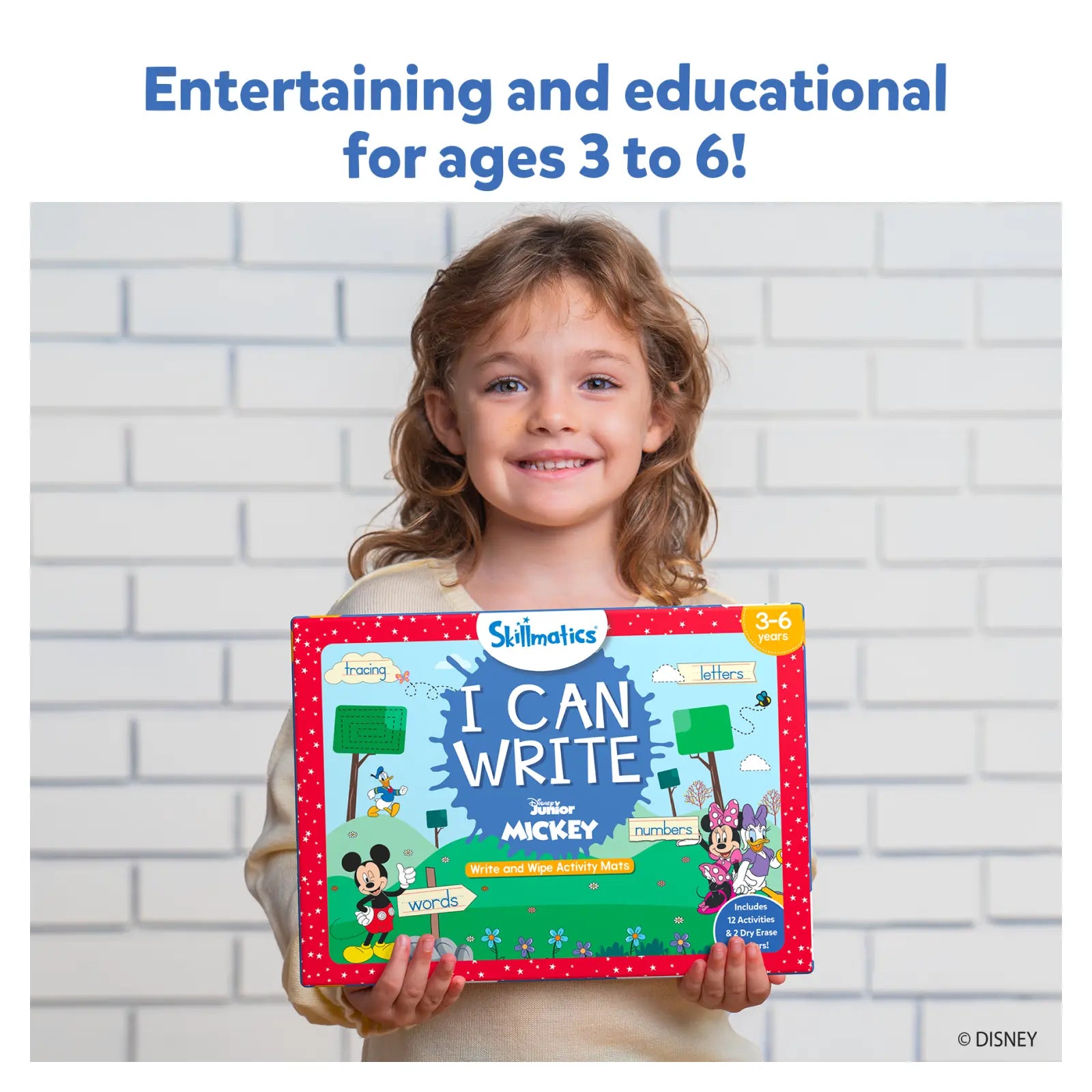 Educational writing activity set featuring Mickey Mouse reusable mats for ages 3-6