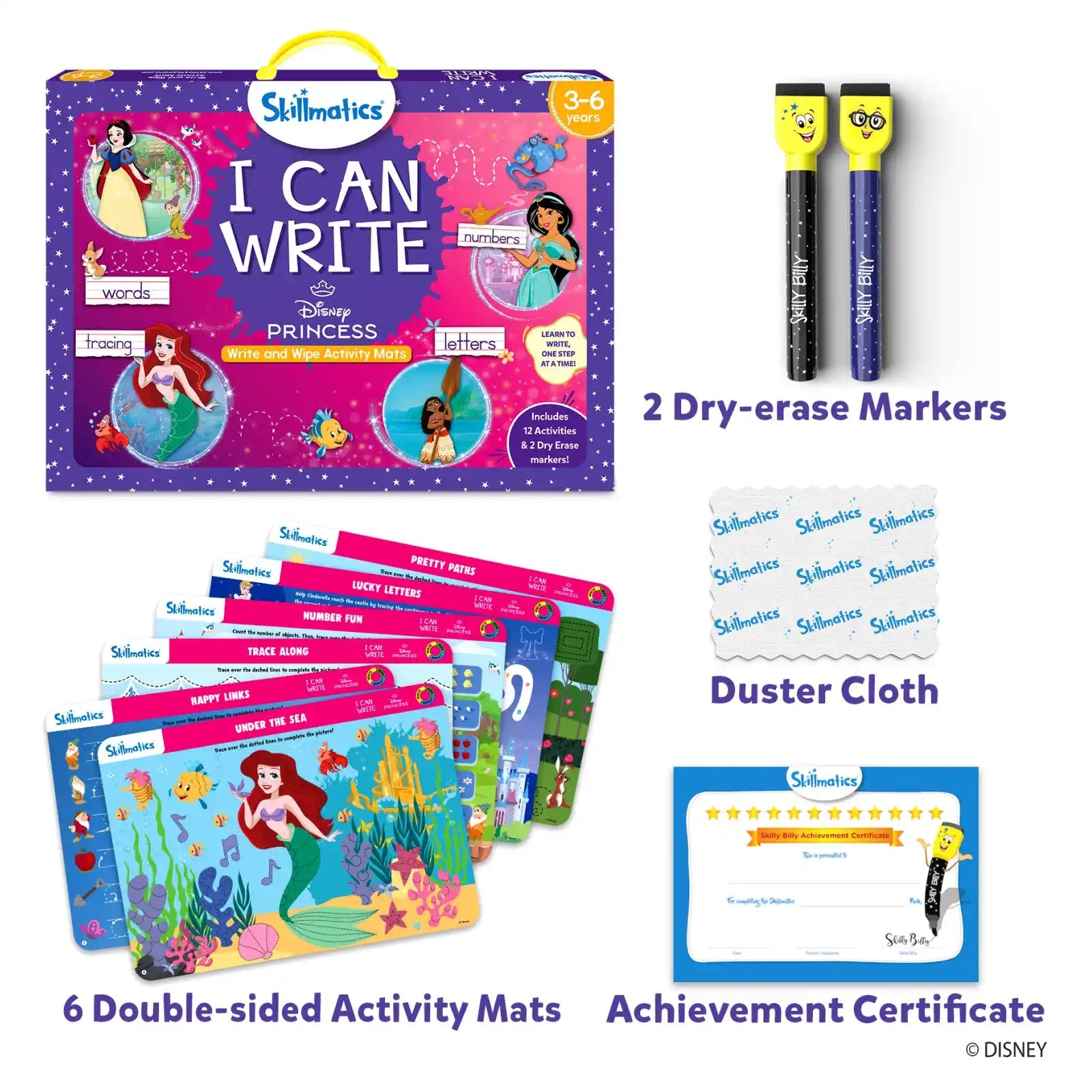 Disney Princess writing activity set with reusable mats for ages 3-6